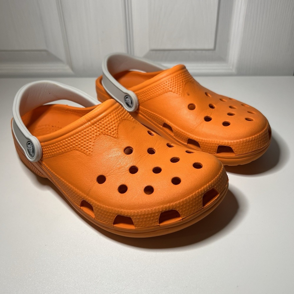 Classic Orange & White Strap Crocs Clogs- M 4-5/ W 6-7 Nice Condition